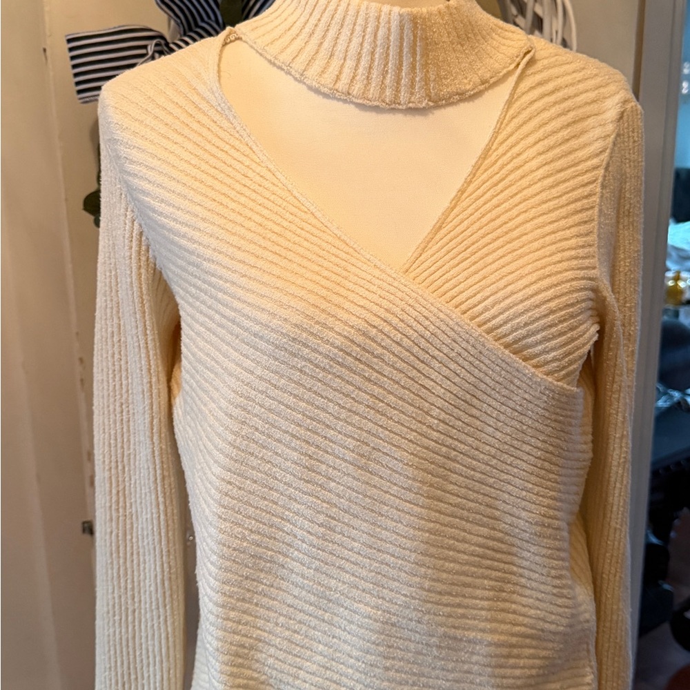 Astr Cream Ribbed Cowl Neck Sweater